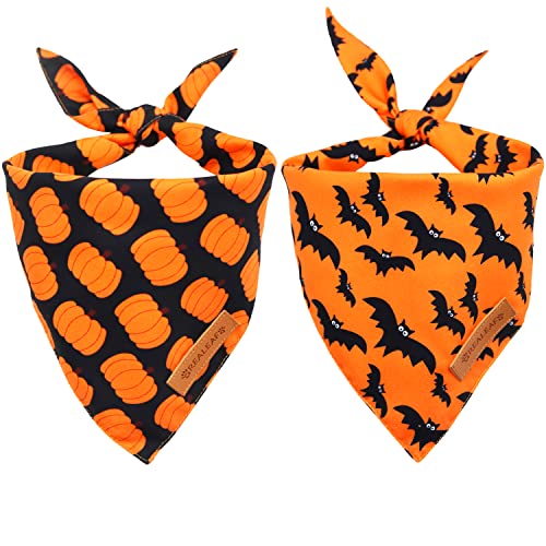 Realeaf Halloween Dog Bandanas 2 Pack, Pumpkin Thanksgiving Dog Bandana Fall Dog Scarf for Boy and Girl, Premium Durable Fabric, Orange Holiday Bandana for Large and Extra Large Dogs (X-Large)