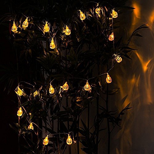 Halloween Pumpkin String Lights Eurus Home 20 ft 30 LED Halloween Lights | Solar Powered Pumpkin Lights with 8 Lighting Modes Jack-O-Lantern Decorative Lights for Indoor Outdoor Halloween Party IP65