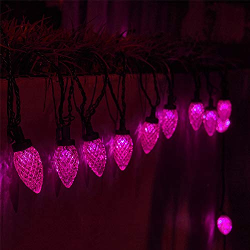 Twinkle Star C9 Halloween String Lights, 50 LED 33ft Outdoor Fairy Lights with 29V Safe Adaptor, Extendable Green Wire Christmas String Lights for Patio Xmas Tree Wedding Party Decoration, Purple