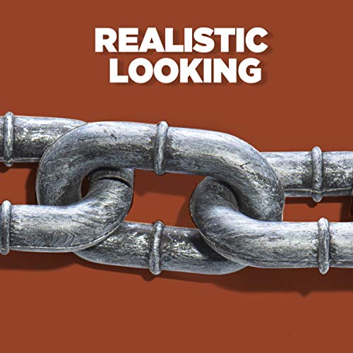 Fake Chain – Halloween Prop Silver & Black 6 Ft. Large Plastic Chain Link, Shackles for Best Rider Costume Accessory or Halloween Décor Prop