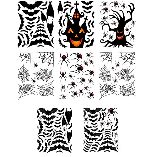 VEYLIN 8Sheets 150Pcs Halloween Window Clings, Double-Side Spooky Removable Window Sticker for Halloween Party Decoration