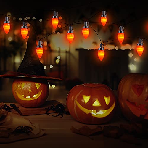 RECESKY C7 Halloween String Lights - 50 LED 24Ft Smooth Bulb Orange Light with 30v Adaptor - Extendable 8 Modes Fairy Lighting - Plug in Halloween Lights Bedroom House Halloween Party Decorations