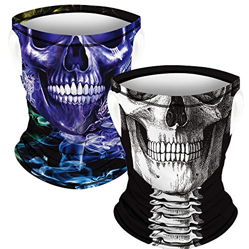 Ainuno Kids Neck Gaiter Skull Bandana Mask with Ear Loops for Kids Boys Girls Child Face Balaclava Half Face Cover Scarf Mask Skull Printed Skeleton Halloween Mask Cool Funny,Skull Mask L 7-12 Years
