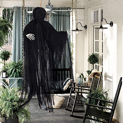 NEWBEA 5 Ft Halloween Hanging Grim Reaper, Creepy Faceless Ghost Large Life-Size Halloween Decor Prop