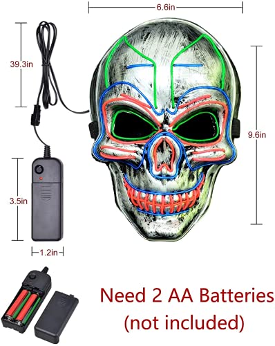 LUKAT LED Halloween Mask, Scary Halloween Costume Mask with EL Wire Light up 3 Flashing-Modes and Soft Sponge for Halloween Cosplay Costume Masquerade Parties, Carnival, Gifts