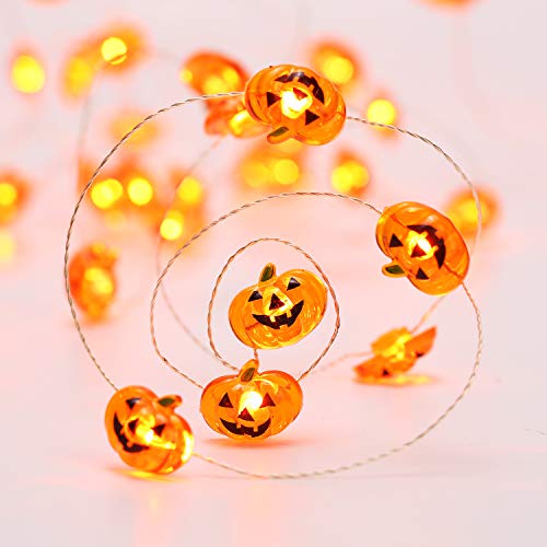 Halloween Pumpkin Lights, 2 Packs 13.5ft 40 LED Battery Operated Led Pumpkin String Lights, Waterproof Orange String Lights for Indoor/Outdoor, Wedding, Bedroom, Home, Window, Halloween Decorations