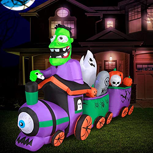 Holidayana Halloween Inflatables Large 10 ft Graveyard Train - Inflatable Outdoor Halloween Decorations Blow Up Halloween Decorations for Yard, Lawn & Garden Internal Lights & Built-in Fan
