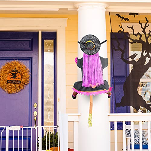 Crashing Witches into Tree Outdoor Halloween Decorations, 47“ Hanging Crashed Witch Props Outdoor Tree Door Column Porch Haunted Décor