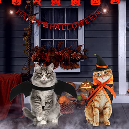 Frienda 3 Pieces Pet Halloween Vampire Costume Pet Bat Vampire Cloak Wizard Hat for Halloween Party, Pet Cosplay(Orange,Pumpkin)