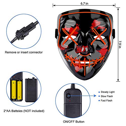 Halloween Mask LED Light up Mask (2 Pack) Scary mask for Festival Cosplay Halloween Costume Masquerade Parties,Carnival