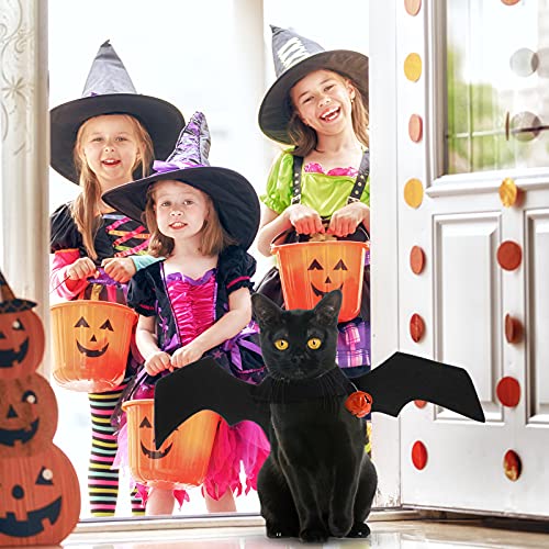 4 Pcs Pet Cat Halloween Costume Dog Vampire Cloak Reversible Cute Cat Pumpkin Cape Bat Wings with Bells for Pet Dog Cat Cosplay Holiday Halloween Party Decor (Black, Red, Orange, Solid Pattern)