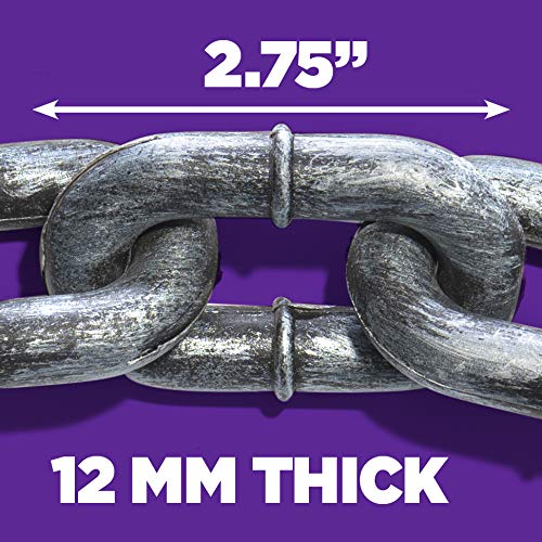 Fake Chain – Halloween Prop Silver & Black 6 Ft. Large Plastic Chain Link, Shackles for Best Rider Costume Accessory or Halloween Décor Prop