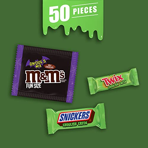 MARS Chocolate M&M'S, SNICKERS & TWIX Ghoulish Green Halloween Chocolate Candy Variety Pack, 26.82 oz, 50 Piece Bag