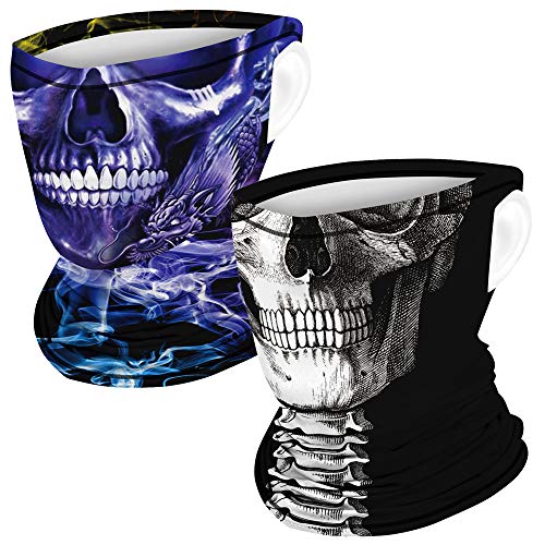 Ainuno Kids Neck Gaiter Skull Bandana Mask with Ear Loops for Kids Boys Girls Child Face Balaclava Half Face Cover Scarf Mask Skull Printed Skeleton Halloween Mask Cool Funny,Skull Mask L 7-12 Years