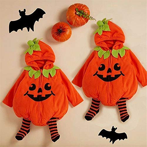 Infant Toddler Baby Girls Boys Halloween Pumpkin Costumes Cute Hooded Romper Top Leggings Pants Outfit Clothes Set (12-18 Months, Orange Hoodie+stripe Pants)