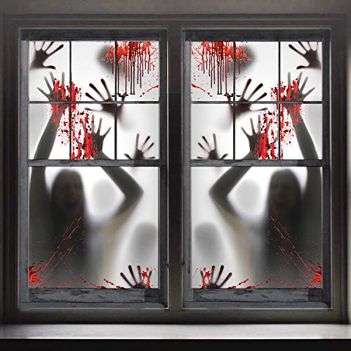 FUNNISM 2PCS Halloween Haunted House Decoration Window Door Cover,Scary Zombie Hands Halloween Window Cling Window Poster,Creepy Garage,School Dormitory,Outdoor/Indoor,Skeleton Window Door Decoration