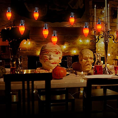 RECESKY C7 Halloween String Lights - 50 LED 24Ft Smooth Bulb Orange Light with 30v Adaptor - Extendable 8 Modes Fairy Lighting - Plug in Halloween Lights Bedroom House Halloween Party Decorations