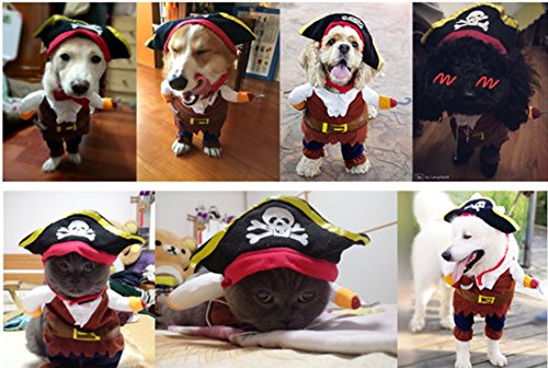 Idepet New Funny Pet Clothes Pirate Dog Cat Costume Suit Corsair Dressing up Party Apparel Clothing for Cat Dog Plus Hat (Small)
