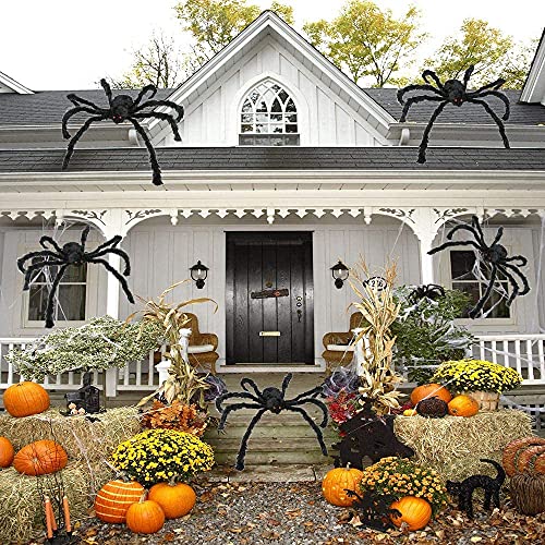 UHdod 2 Pack Giant Spider for Halloween Decoration, 55 Inch Halloween Spider for Indoor Outdoor Yard Halloween Decoration Fake Spider Scary Furry Spider Props