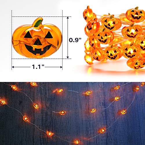 Halloween Pumpkin Lights, 2 Packs 13.5ft 40 LED Battery Operated Led Pumpkin String Lights, Waterproof Orange String Lights for Indoor/Outdoor, Wedding, Bedroom, Home, Window, Halloween Decorations