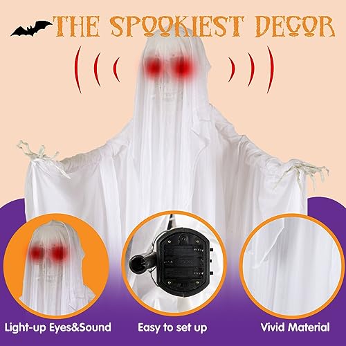 JOYIN 68" Halloween Animated Ghost Decoration, Standing Skeleton Ghost Prop with Light-up Eyes and Creepy Sound (Sound Activation) for Halloween Outdoor, Lawn, Yard, Patio, Haunted House Decorations