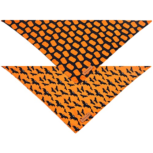 Realeaf Halloween Dog Bandanas 2 Pack, Pumpkin Thanksgiving Dog Bandana Fall Dog Scarf for Boy and Girl, Premium Durable Fabric, Orange Holiday Bandana for Large and Extra Large Dogs (X-Large)