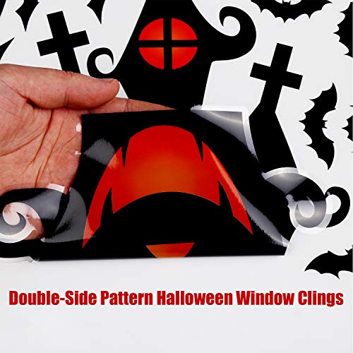 VEYLIN 8Sheets 150Pcs Halloween Window Clings, Double-Side Spooky Removable Window Sticker for Halloween Party Decoration
