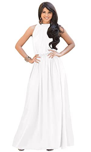 KOH KOH Womens Long Sexy Sleeveless Bridesmaid Halter Neck Wedding Party Guest Summer Flowy Casual Brides Formal Evening A-line Gown Gowns Maxi Dress Dresses, Ivory White L 12-14
