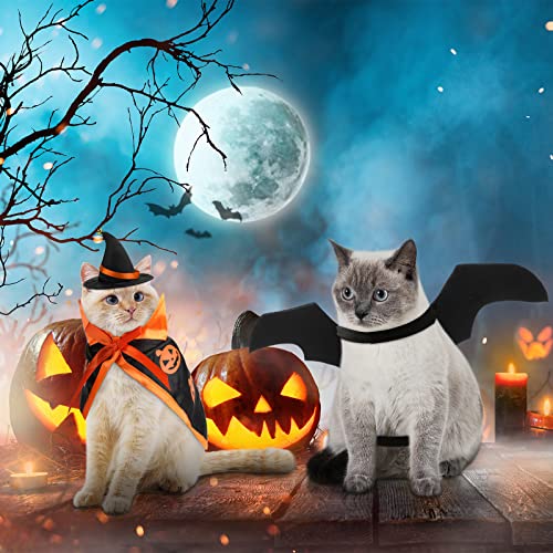 Frienda 3 Pieces Pet Halloween Vampire Costume Pet Bat Vampire Cloak Wizard Hat for Halloween Party, Pet Cosplay(Orange,Pumpkin)
