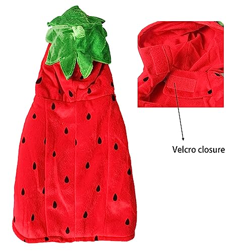 ANIAC Pet Halloween Costume Red Strawberry Hoody Christmas Coat with hat Warm Sweater Santa Poncho for Cats and Small Dogs