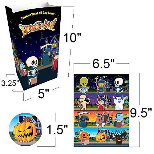 ArtCreativity Halloween Treat Bags, Set of 24 Paper Bags and 24 Stickers, 10 Inch Halloween Candy Bags with Sealing Stickers, Halloween Goodie Bags for Sweets, Toys, Gifts, and More