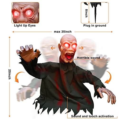 Evoio Animated Halloween Decorations Outdoor Groundbreaker Zombie Props with LED Glowing Eyes and Sound Induction for Indoor, Outdoor, Yard, Party, Graveyard Decorations (Green)