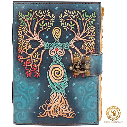 Blank Spell Book Of Shadows Journal With Lock Clasp Prop Vintage Handmade Leather Diary Embossed Prayer Pagan Antique Witchcraft Supplies Wiccan Notebook Daily 7 X 5 Inches (7 x 5)