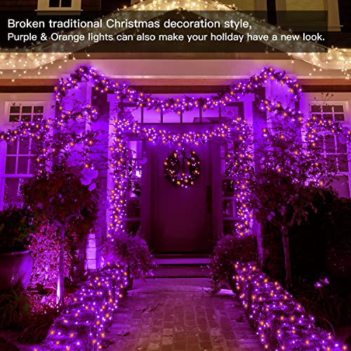 Ollny Halloween Lights Outdoor, 60 FT 180 LED Orange and Purple Halloween Decorations Lights, Waterproof String Fairy Lights Plug in, 8 Modes and Timer Lights for Party, Yard, Door, Christmas Decor