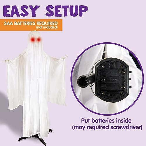 JOYIN 68" Halloween Animated Ghost Decoration, Standing Skeleton Ghost Prop with Light-up Eyes and Creepy Sound (Sound Activation) for Halloween Outdoor, Lawn, Yard, Patio, Haunted House Decorations