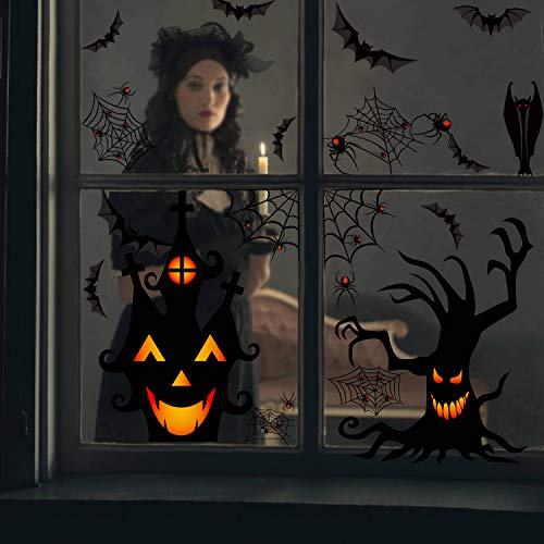 VEYLIN 8Sheets 150Pcs Halloween Window Clings, Double-Side Spooky Removable Window Sticker for Halloween Party Decoration