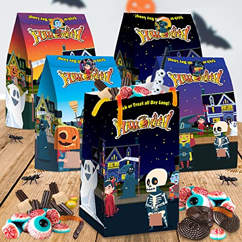 ArtCreativity Halloween Treat Bags, Set of 24 Paper Bags and 24 Stickers, 10 Inch Halloween Candy Bags with Sealing Stickers, Halloween Goodie Bags for Sweets, Toys, Gifts, and More