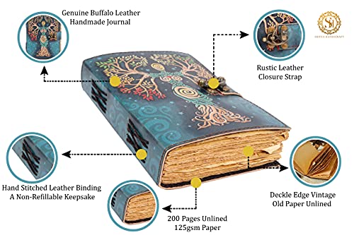 Blank Spell Book Of Shadows Journal With Lock Clasp Prop Vintage Handmade Leather Diary Embossed Prayer Pagan Antique Witchcraft Supplies Wiccan Notebook Daily 7 X 5 Inches (7 x 5)
