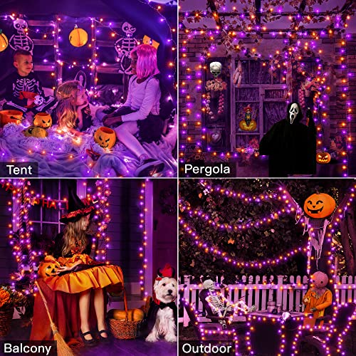 Ollny Halloween Lights Outdoor, 60 FT 180 LED Orange and Purple Halloween Decorations Lights, Waterproof String Fairy Lights Plug in, 8 Modes and Timer Lights for Party, Yard, Door, Christmas Decor