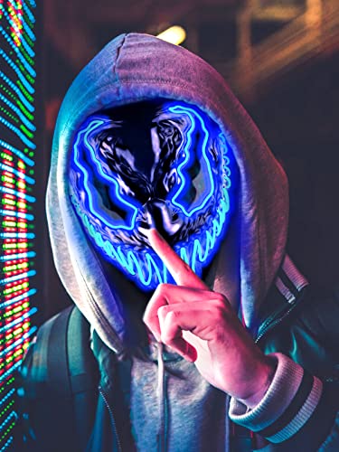 Venobat Mask Halloween LED Light Up Mask for Adults Kids: 2 Pack Dark and Evil Glowing Eyes Neon Mask with 3 Lighting Modes EL Wire - Ideal Gift for Men Women Halloween Costume Party - Blue Red
