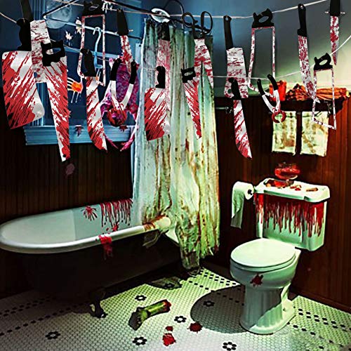 32PCS Halloween Bloody Garland Banner Props Halloween Decorations Halloween Zombie Vampire Party Decorations Supplies for Haunted House Bar Office Home Indoor Outdoor Yard Décor Weapons Hanging Banner