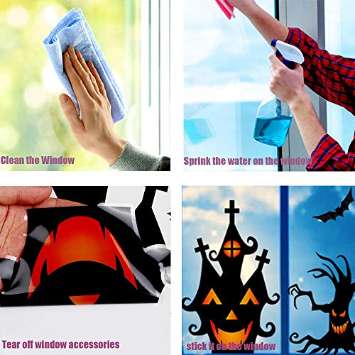 VEYLIN 8Sheets 150Pcs Halloween Window Clings, Double-Side Spooky Removable Window Sticker for Halloween Party Decoration