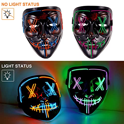 2PACK Halloween Led Mask skeleton Gloves Set ,Light Up Scary Mask Purge Mask with LED Glow Gloves for Halloween Costume.