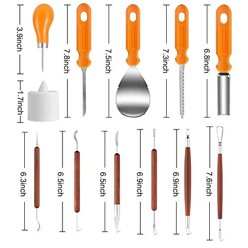 Halloween Pumpkin Carving Kit, 11 Pieces Pumpkin Carving Tools Sets with 12 Pumpkin LED Candles Lights, Professional Heavy Duty Stainless Steel Pumpkin Cutting Knife Supplies for Halloween Decoration