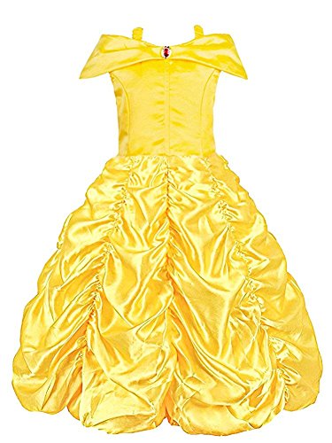 Padete Little Girls Princess Yellow Party Costume Off Shoulder Dress with Accessories (Yellow with Accessories, 5 years/120cm)