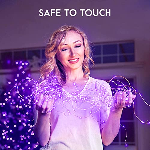 JMEXSUSS 4 Pack 50 LED Purple Fairy Lights Battery Operated, 16.1ft Silver Wire Mini Fairy Lights Waterproof, String Fairy Lights for Bedroom Indoor Patio Party Gifts Christmas Halloween Decoration