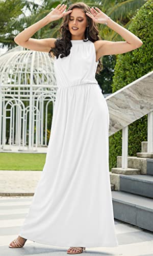 KOH KOH Womens Long Sexy Sleeveless Bridesmaid Halter Neck Wedding Party Guest Summer Flowy Casual Brides Formal Evening A-line Gown Gowns Maxi Dress Dresses, Ivory White L 12-14