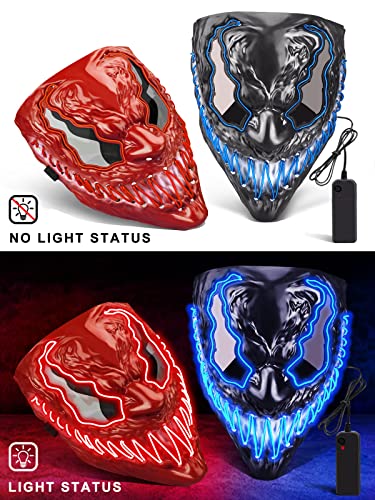 Venobat Mask Halloween LED Light Up Mask for Adults Kids: 2 Pack Dark and Evil Glowing Eyes Neon Mask with 3 Lighting Modes EL Wire - Ideal Gift for Men Women Halloween Costume Party - Blue Red