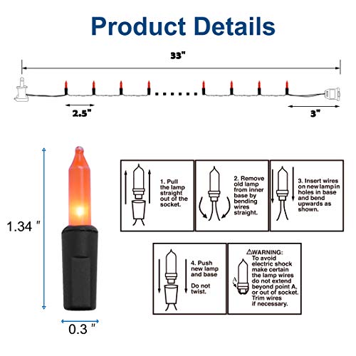 Mini Christmas Lights, 150 LED Incandescent Halloween Lights, 33FT 120V UL Certified Xmas Tree Lights for Christmas, Patio, Holiday, Party, Home, Indoor and Outdoor Decoration, Orange