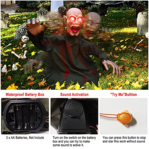 Evoio Animated Halloween Decorations Outdoor Groundbreaker Zombie Props with LED Glowing Eyes and Sound Induction for Indoor, Outdoor, Yard, Party, Graveyard Decorations (Green)